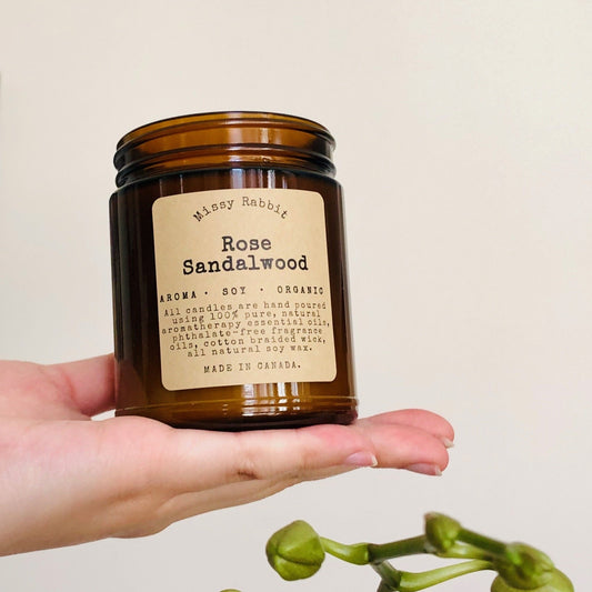 Rose Sandalwood Essential Oil Handcrafted Soy Candle