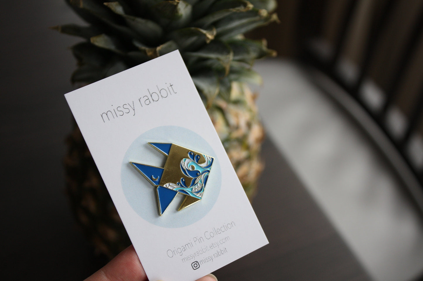 Origami Blue Fish Enamel Pin