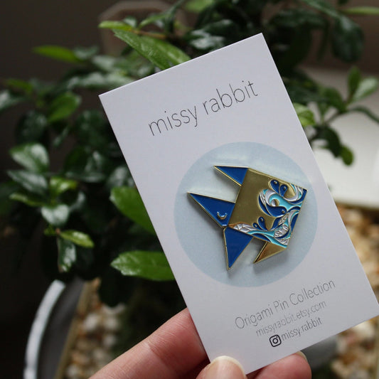 Origami Blue Fish Enamel Pin