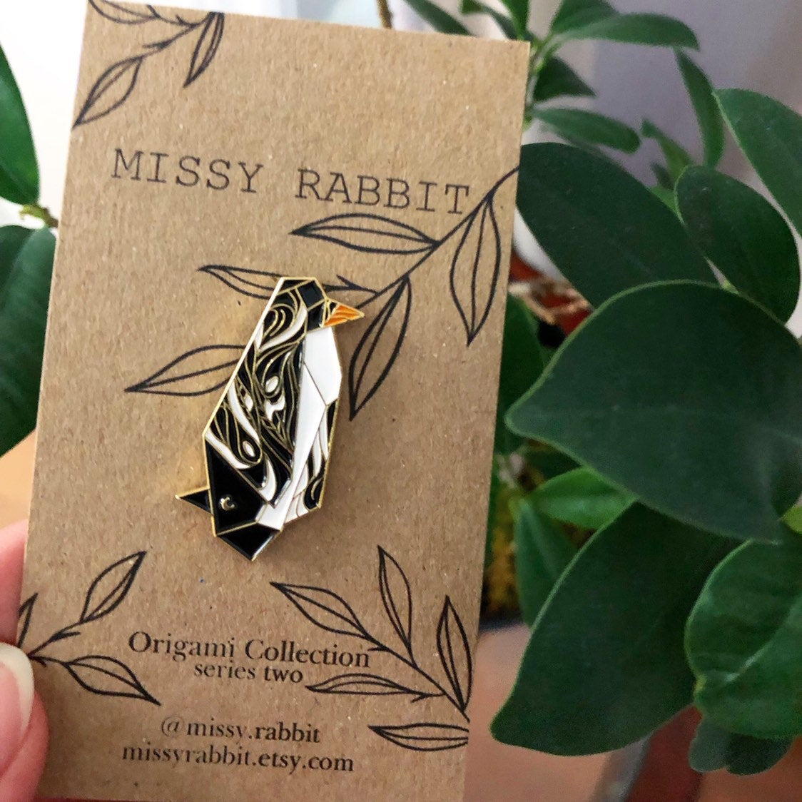 Origami Penguin Enamel Pin