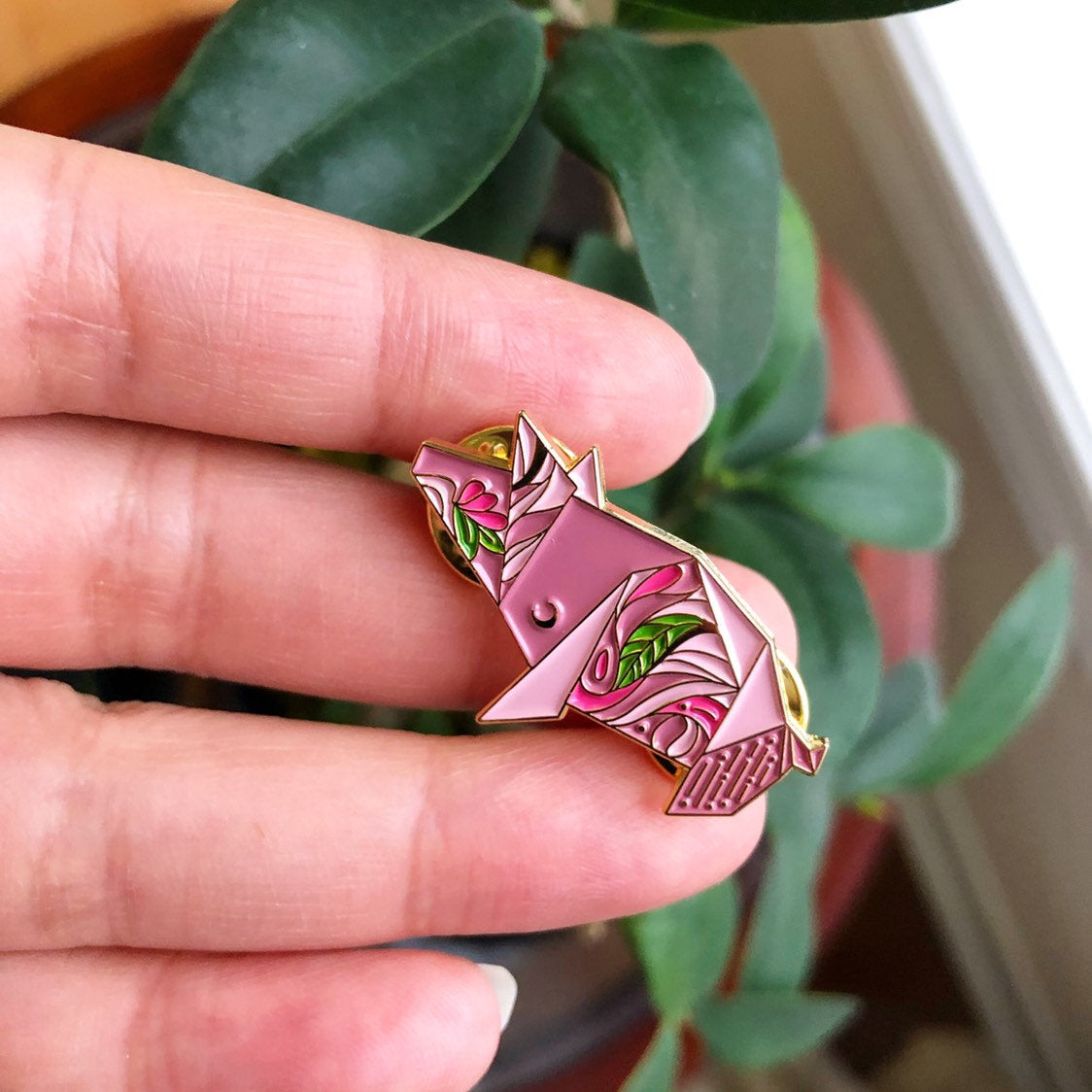 Origami Pig Enamel Pin