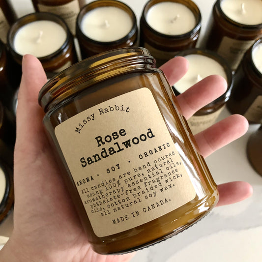 Rose Sandalwood Essential Oil Handcrafted Soy Candle